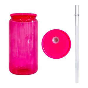 50 pièces/boîte, gobelets en verre transparent coloré de 16 oz pour sublimation, avec couvercles en plastique colorés - Product Image 4