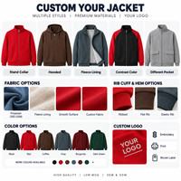 Veste zippée unisexe en polyester 350 GSM avec logo personnalisé, col montant, sweat-shirt, fabrication OEM, marque privée