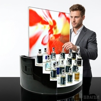 Présentoir à parfums en acrylique à base incurvée, présentoir à plusieurs niveaux avec impression rétroéclairée pour les supermarchés de détail