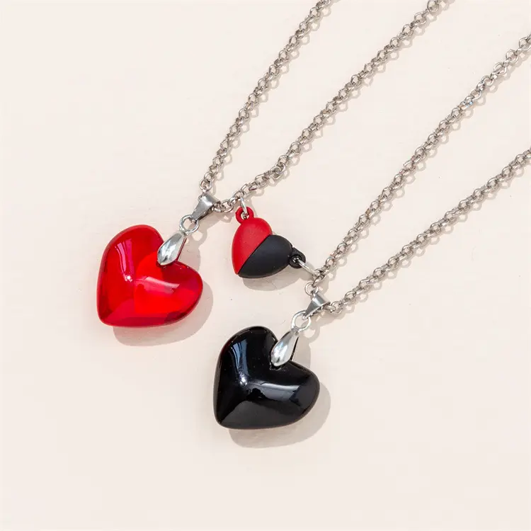 Couple Jewelry Heart Pendant Magnetic Pair Natural Stone Crystal Quartz Pendant Necklace