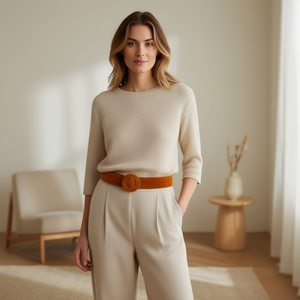 Cintura in velluto con fibbia rotonda larga 6 cm per donna, cintura alla moda - Product Image 3