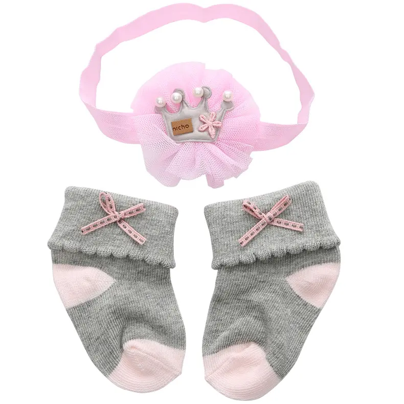 Pretty Style Baby Socks Flower Lace Princess Baby Girl Socks And Headbands Sets For Newborn