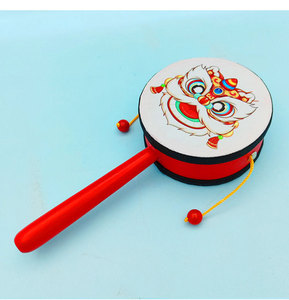 Venta al por mayor de sonajeros de madera para bebés con estampados de la danza del león chino, tambor de mano, juguete de tambor de madera, instrumento de percusión - Product Image 5