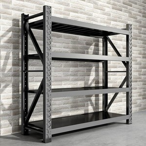 Light Duty Steel Storage <b>Rack</b> 4 Layer Adjustable Black Metal Shelving For Warehouse Household Use - Product Image 1