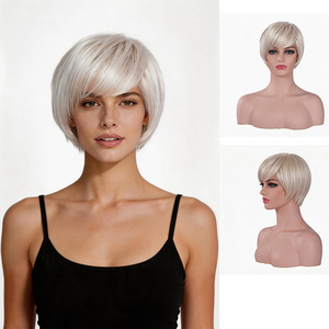 Perruque synthétique <span class=keywords><strong>courte</strong></span> bob dégradé argenté blanc avec frange latérale, résistante à la chaleur, texture naturelle, pour <span class=keywords><strong>femme</strong></span>, vente en gros - Product Image 1