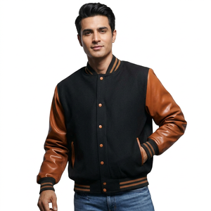 Custom Men's Varsity Baseball Jacket Cotton Blend Letterman Bomber Jacket with <b>Faux</b> Leather Sleeves Bomber <b>Coat</b> - Product Image 1