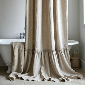 Set da <span class=keywords><strong>bagno</strong></span> di design in lino 100%, set tenda da doccia, tenda da doccia lunga 78 pollici, bianca, trapuntata - Product Image 3