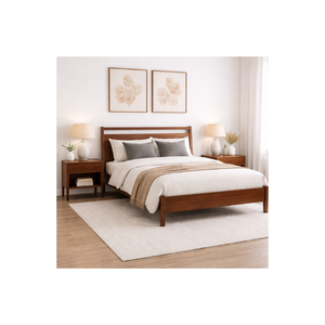 Mid Century Wooden Platform <b>Bed</b> With Headboard, Modern Bedroom <b>Bed</b> <b>Frame</b>, Solid Wood Furniture For Home And Apartment - Product Image 1