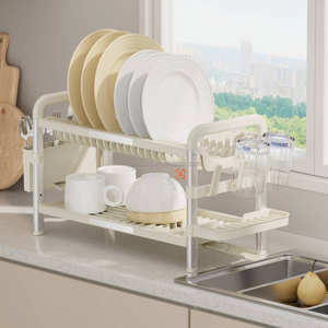 WIREKING Escurridor de Platos de 2 <span class=keywords><strong>Niveles</strong></span> para Hogar y Cocina, Organizador de Cocina, Escurridor de Platos de Aluminio - Product Image 2