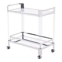 Chariot de bar décoratif pour salle à manger, 2 niveaux, étagère miroir, verre, acier inoxydable, chariot de service mobile pour boissons