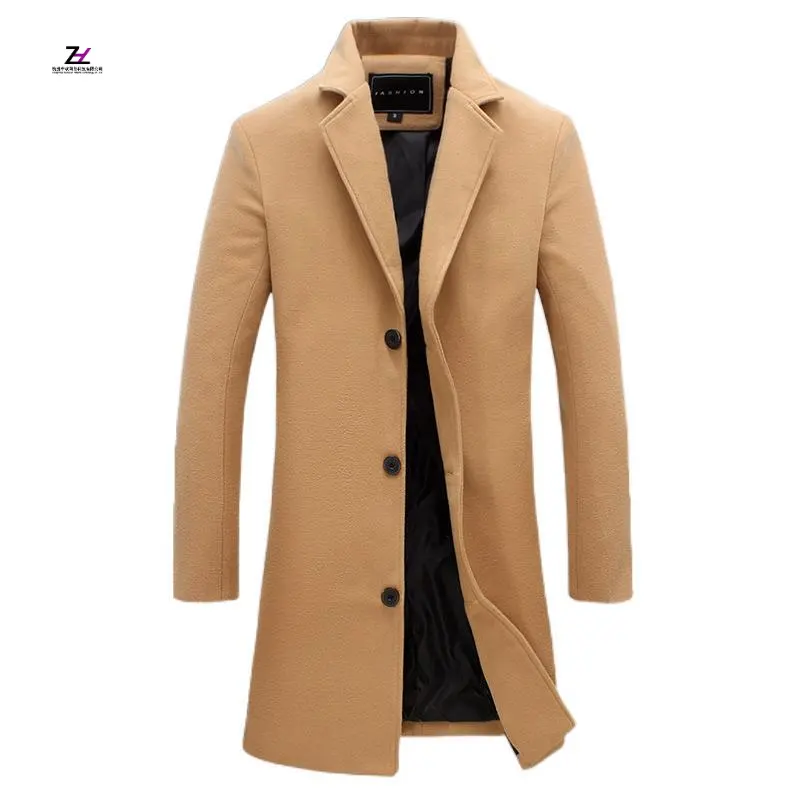 Autumn and winter men's coat men's korean version slim mid-length trench coat men's tweed coat jacket Down jacket