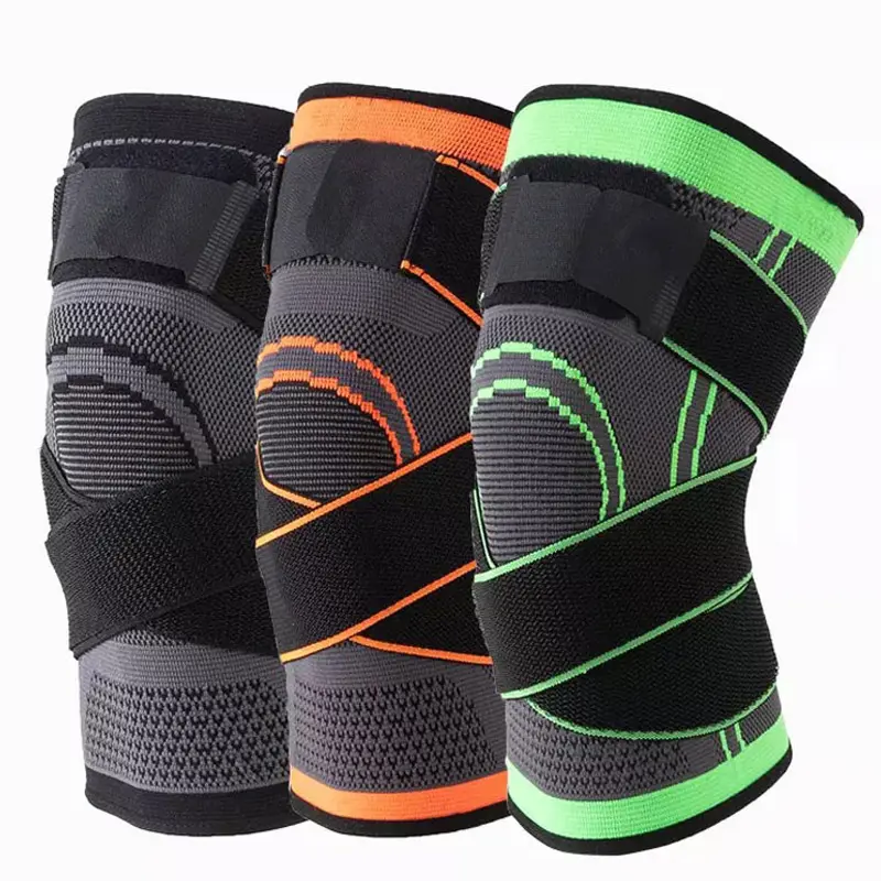 OLLAS 2022 New Arrivals 3D Knitted Elastic Nylon knee support Sleeve Compression Sports Knee Brace with belt