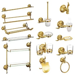 Ensemble d'accessoires de salle de bain en alliage de zinc doré antique, barre porte-serviettes murale, accessoires de salle de bain en métal - Product Image 3