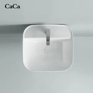 CaCa Fashion Sanitary Ware Glossy Wall Mount Ceramic Half Pedestal Wall Hung Basins Bathroom Sink