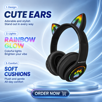 Harga Pabrik Grosir Headphone Gaming Nirkabel Tipe C On-Ear & Over-Ear dengan Fitur LED Mic dan Telinga Kucing