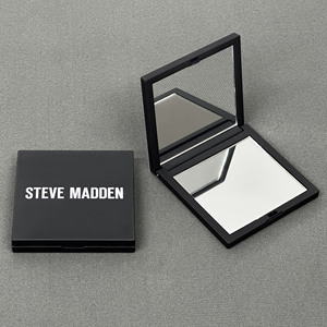 Matte Black Folding Pocket Mirror Rubber Coating High Quality Double Sided Makeup Mirror with Customization