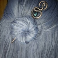 Bâtonnet à cheveux classique rétro Viking, design serpent, pince à cheveux païenne, épingle à cheveux serpent avec gemmes, accessoires de cheveux Halloween