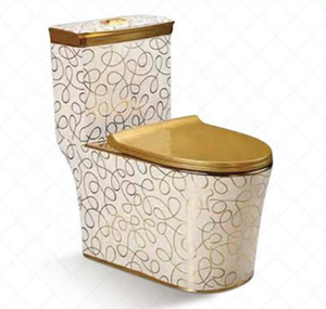 Inodoros de Lujo con Diseño Dorado, Inodoro de Una Pieza con Sifón en S, Doble Descarga, Inodoro sin Borde - Product Image 1