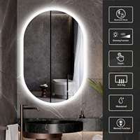 Miroir de salle de bain mural ovale blanc moderne tendance 2025 avec éclairage LED, anti-buée, capteur tactile, Bluetooth et indice de protection IP44