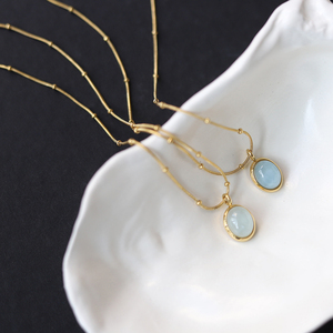 สร้อยคอจี้หินไพลินชุบทอง 18K สแตนเลสสําหรับแฟชั่นสตรี - Product Image 4