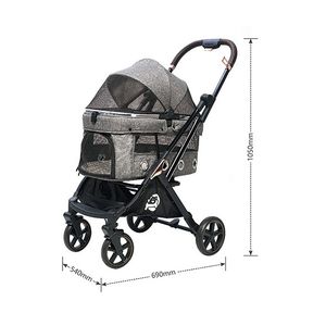 पालतू ट्रॉली समायोज्य निश्चित प्रकार 4-पहिया कुत्तों बिल्लियों के लिए कम केंद्र गुरुत्वाकर्षण जलरोधक फोल्डेबल एक-बटन तह - Product Image 2