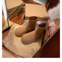 Bottes de neige d'hiver pour femme de marque célèbre, confortables, en daim doux, fourrées, à talon épais, hauteur cheville, imperméables, chaudes, tige en cuir, semelle EVA
