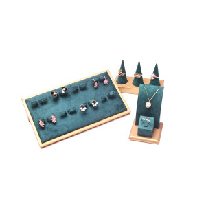 Spot corona di moda verde cornice di gioielli in pelle spazzolata collana bracciale anello in microfibra espositore gioielli - Product Image 3