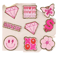 Patch thermocollant en gros en forme de papillon, cœur diamanté, dollar, patch pour serviette, patchs à bordure pailletée dorée, broderie chenille