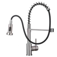 Robinet de cuisine en acier inoxydable SUS304, double levier, douchette extractible, finition brossée, montage sur plan, eau chaude et froide
