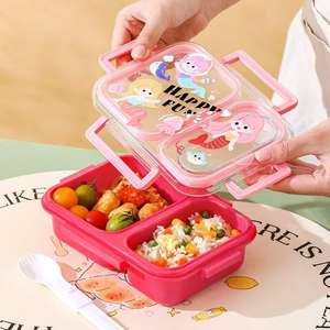 Kotak makan siang Bento untuk anak-anak, kotak makan siang lucu ramah lingkungan bebas BPA, kotak makan siang dengan tutup plastik <span class=keywords><strong>2</strong></span> kompartemen kapasitas besar - Product Image 2