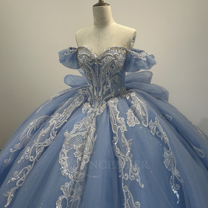 Lsmc99 bóng áo choàng quinceanera Dresses draped Puff tay áo 3D appliques thạch thực hiện để đặt hàng 15 Anos Vestido jancember - Product Image 5