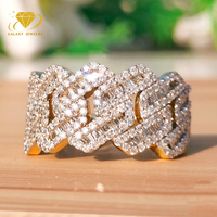 Bijoux hip hop Bague cubaine personnalisée Vvs Moissanite Glacé Argent 925 Plaqué or Bling Moissanite Miami Cuban Mens Half Ring