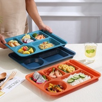 GEMEI Rectangular Lightweight Wheat Straw Tableware Eat Plates Plastic Divided Dish Plates With Compartments