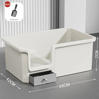 Caixa de Areia para Gatos Extra Grande em Polipropileno Ecológico, Capacidade de 25L, Leve (1.8kg), Semi-Fechada com Cerca Alta, Estilo Corredor