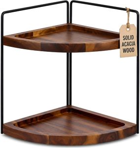 Custom Home Vanity Wooden <b>Corner</b> Shelf 2-Tier Acacia Wood Countertop Counter Makeup Organizer - Product Image 1