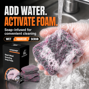 Tampons à récurer en laine d'acier multi-surfaces de qualité supérieure pour l'élimination de la graisse de cuisine avec savon intégré et éponge à récurer jetable - Product Image 2