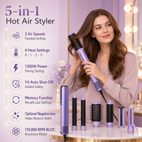 Sèche-cheveux professionnel 5-en-1 pour salon, moteur BLDC 1300W, arrêt automatique, têtes interchangeables, nettoyage automatique, 4 réglages de chaleur