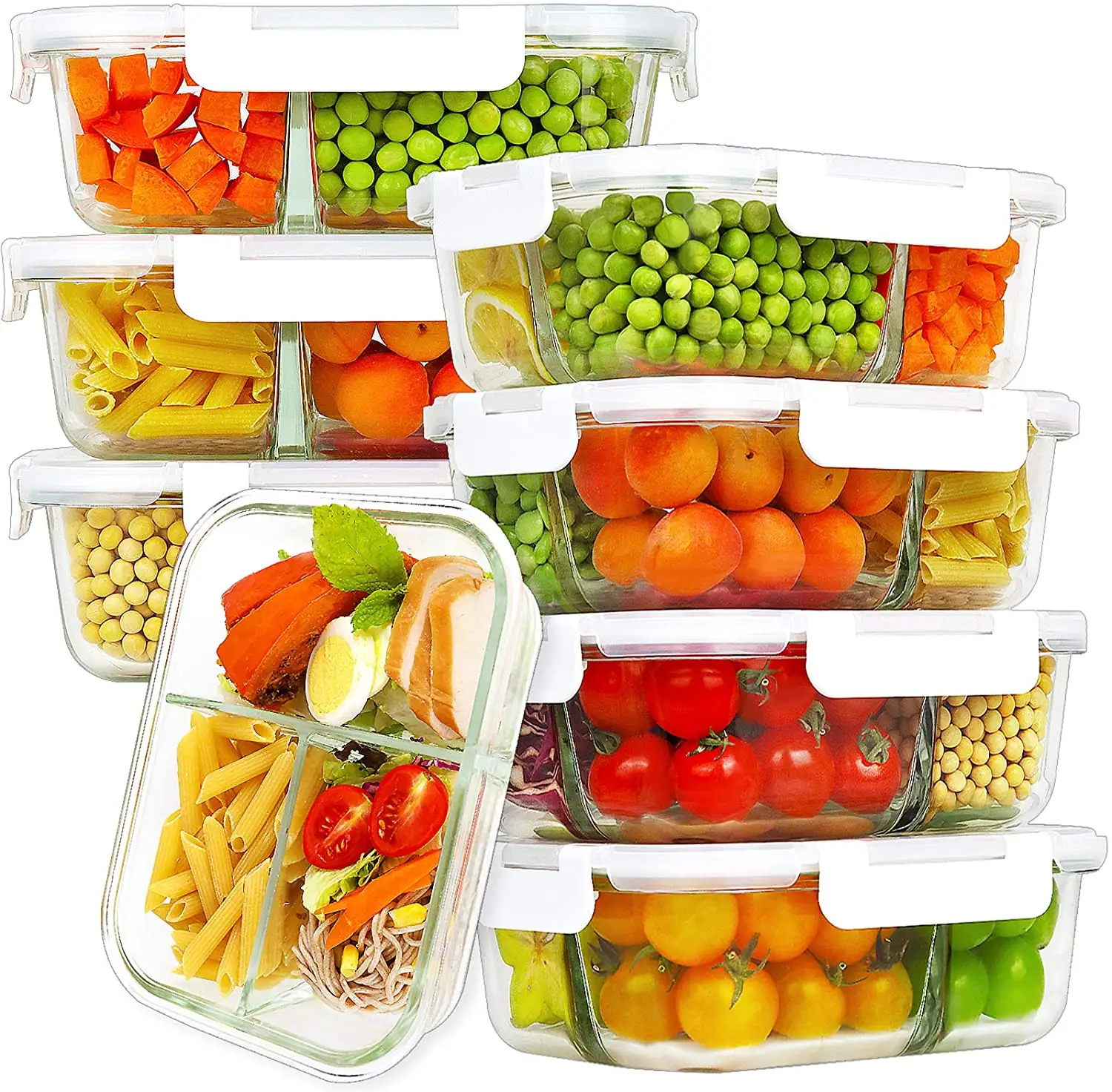 High Boro silicate Glass Mahlzeit zubereitung behälter mit Deckel, Lunchboxen mit 3 Fächern, BPA-frei, auslaufs icher zur Aufbewahrung von Lebensmitteln