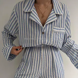 Soft Gauze Cotton Striped Pajamas Set Women Pyjamas Women's Sleep&lounge Pijama Mujer Homewear Night suits Home