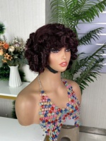 Wig SDD Quality Omotola Buatan Mesin, Rambut Keriting Mengembang 100% Rambut Asli Manusia, Kepadatan Penuh, 10 Inci