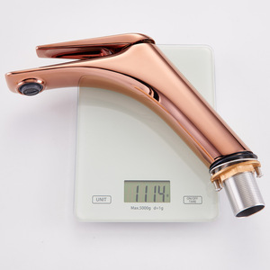 <span class=keywords><strong>Robinet</strong></span> de lavabo moderne en laiton doré rose à montage sur pont, à trou unique, avec noyau de valve en céramique, anti-éclaboussures, sortie d'eau douce - Product Image 6