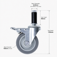 Roue pivotante TPR de 4 pouces avec frein, roue de chariot de 28 mm pour système de chariot d'établi industriel
