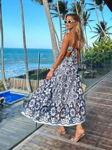 Alla moda eleganti con scollo a schiena scoperta senza maniche <span class=keywords><strong>fiori</strong></span> Casual Slip abiti da festa <span class=keywords><strong>Midi</strong></span> donna - Product Image 2