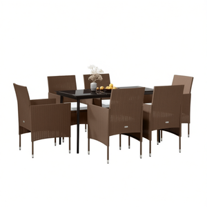Set da Pranzo da Giardino in Rattan Marrone per 6 Persone, Struttura in Acciaio, Resistente alle Intemperie, Arredamento da Esterno in Stile Contemporaneo - Product Image 1