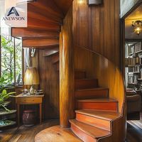 Escalier en colimaçon en bois massif d'intérieur, norme australienne, avec marches éclairées par LED