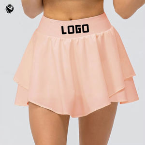 Rok tenis lari pinggang tinggi 2 dalam 1 ukuran besar Logo kustom dengan celana pendek Yoga bawaan untuk wanita - Product Image 1
