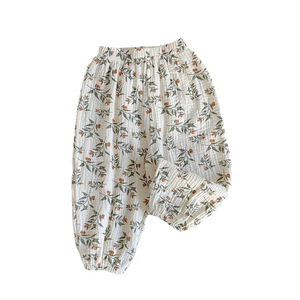 <span class=keywords><strong>Pantalon</strong></span> décontracté pour enfants en <span class=keywords><strong>gaze</strong></span> <span class=keywords><strong>de</strong></span> <span class=keywords><strong>coton</strong></span> à imprimé floral délicat, ultra-fin et respirant, idéal pour l'intérieur – Nouvelle collection très prisée - Product Image 5