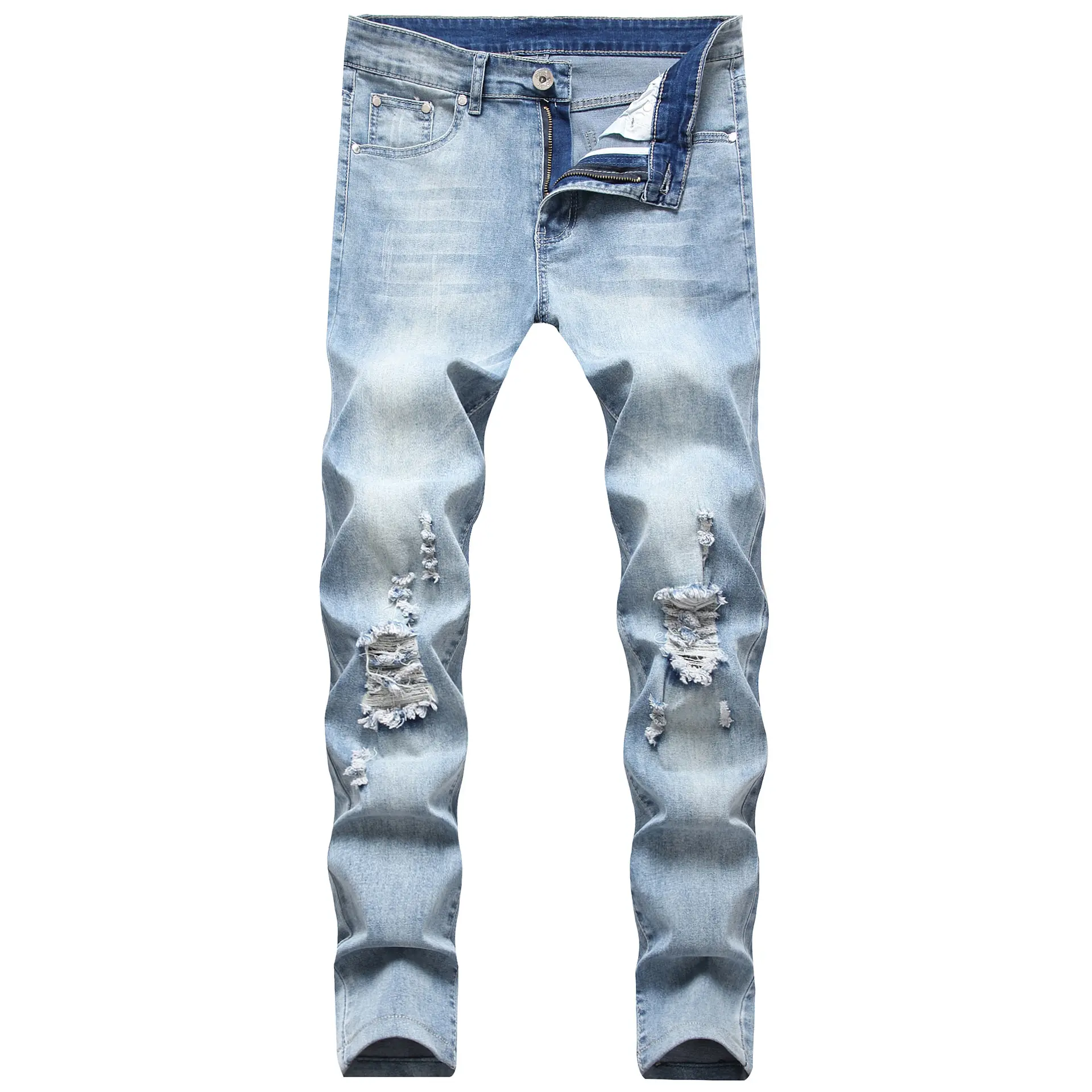 D0814TA09 New Arrivals Washed Denim Ripped Straight Leg Casual Jeans For Man Sehe Fashion