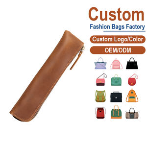 Étui à crayons en cuir pleine fleur couleur tan avec fermeture éclair YKK |   Fabrication sur mesure OEM/ODM pour les marques de papeterie et de cadeaux - Product Image 1