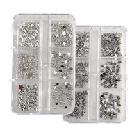 TSZS Ensemble de 6 compartiments de breloques étoiles en alliage pour ongles, décorations d'ongles punk en métal 3D pentagramme, pièces d'ongles étoiles à dos plat de plusieurs tailles
